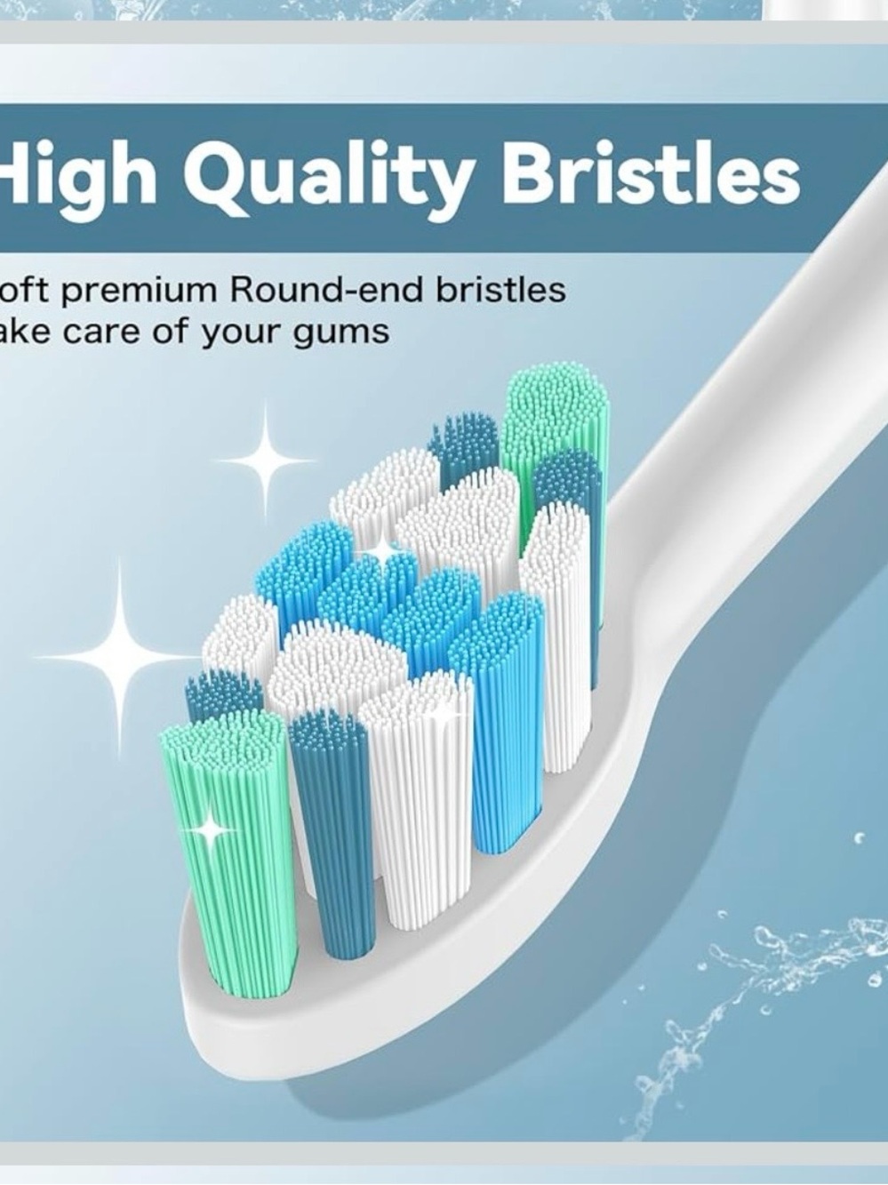 Electric Toothbrush Heads (Replacement Only) - White with Blue & Green Bristles - Picture 5 of 6